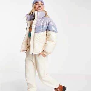Pull&Bear Two-Tone Cream and Lilac Puffer Jacket